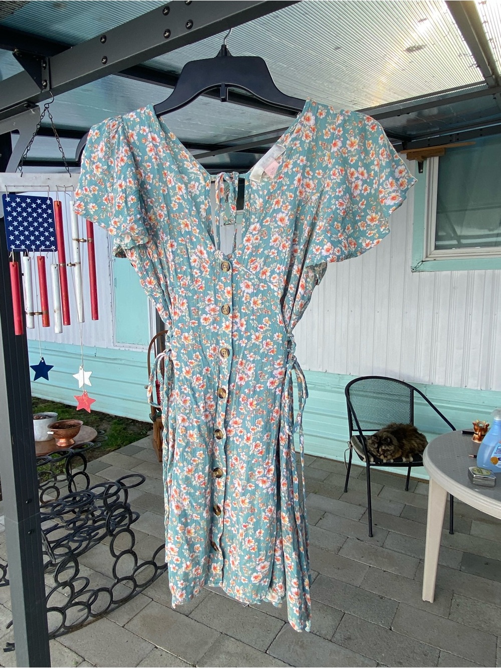 Band of Gypsies Teal Floral Button-Front Midi Dress Women’s Size XS